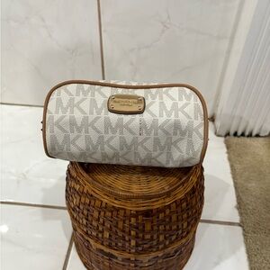 Michael Kors Beige and Brown Logo Cosmetic Case